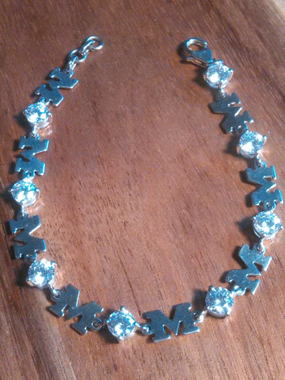 White CZ Mom Sterling Silver Bracelet (Size 7.25)